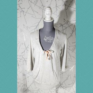 Lululemon Heathered White French Terry Drawstring Scoop Neck Top